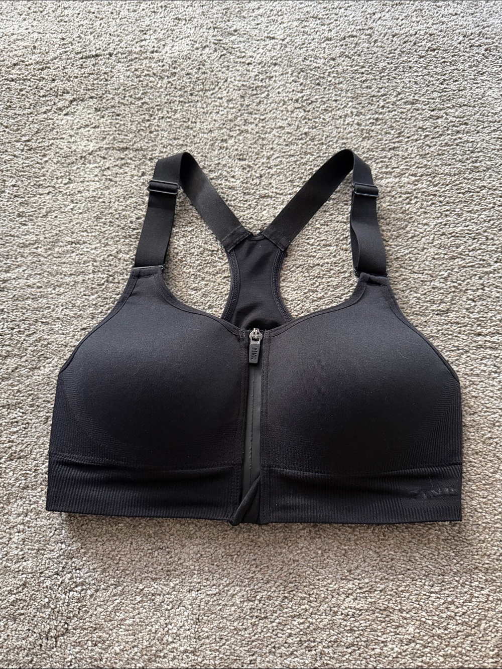 Xsmall PINK Victoria's Secret Black Front-Zip Racerback Sports Bra